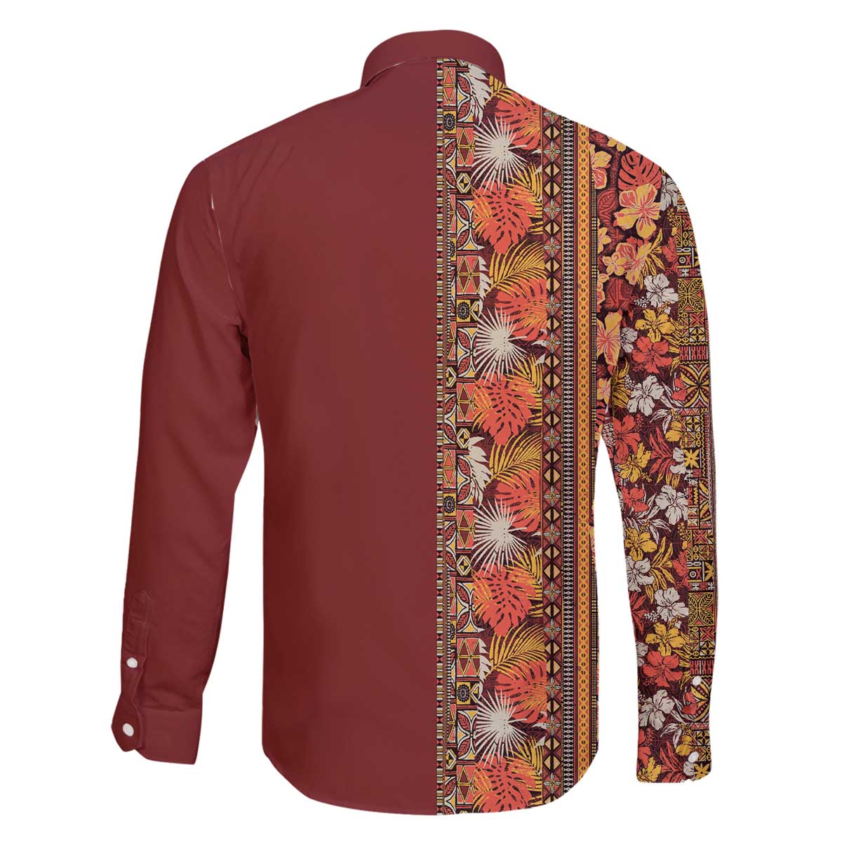 Hawaiian Tribal Elements Hibiscus Family Matching Off The Shoulder Long Sleeve Dress and Hawaiian Shirt Red Pattern LT9 - Polynesian Pride