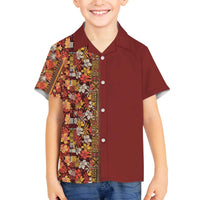 Hawaiian Tribal Elements Hibiscus Family Matching Off The Shoulder Long Sleeve Dress and Hawaiian Shirt Red Pattern LT9 Son's Shirt Red - Polynesian Pride