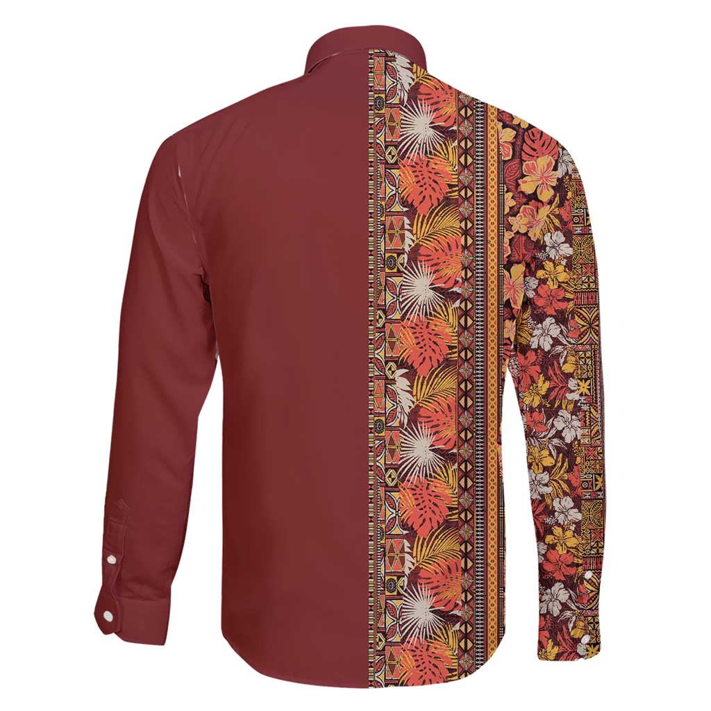 Hawaiian Tribal Elements Hibiscus Family Matching Short Sleeve Bodycon Dress and Hawaiian Shirt Red Pattern LT9 - Polynesian Pride