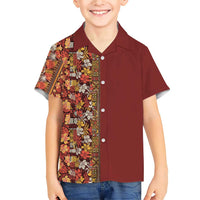 Hawaiian Tribal Elements Hibiscus Family Matching Short Sleeve Bodycon Dress and Hawaiian Shirt Red Pattern LT9 Son's Shirt Red - Polynesian Pride