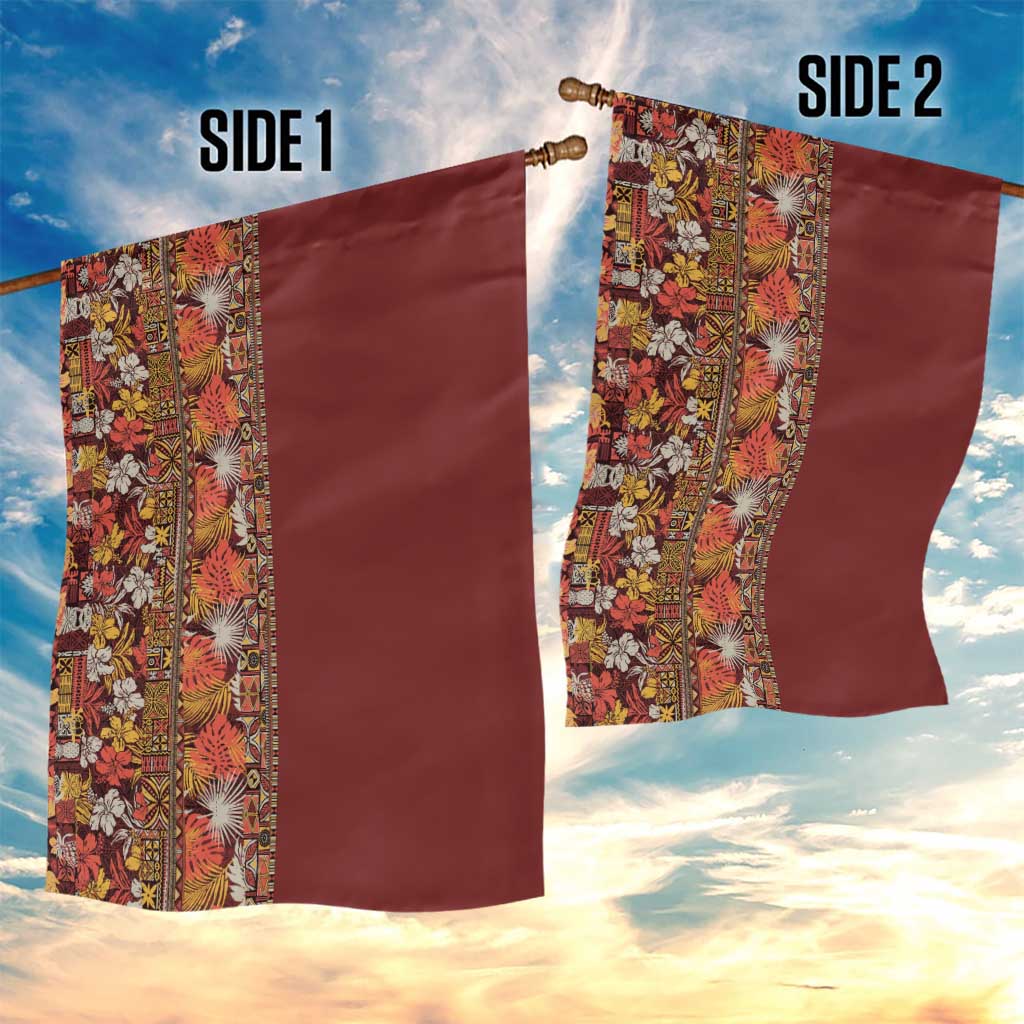 Hawaiian Tribal Elements Hibiscus Garden Flag Red Pattern - Polynesian Pride