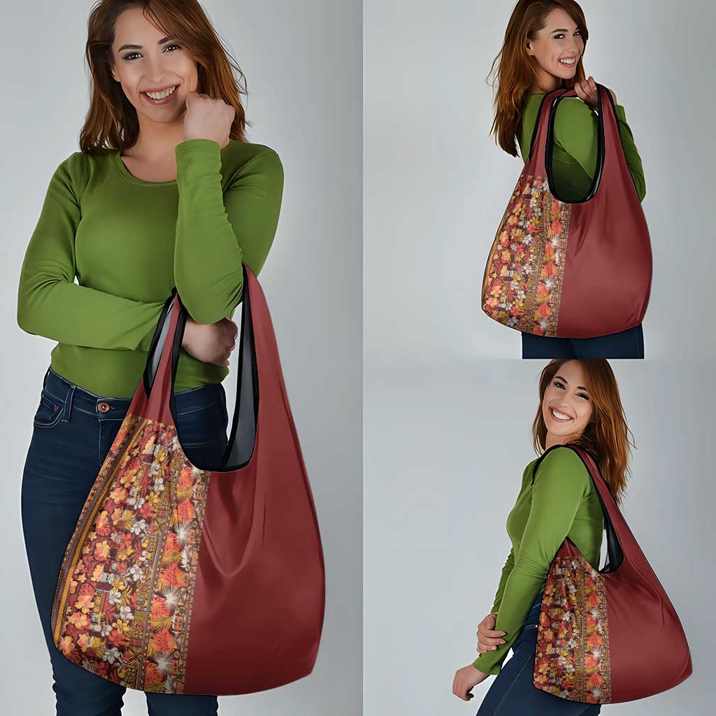 Hawaiian Tribal Elements Hibiscus Grocery Bag Red Pattern - Polynesian Pride