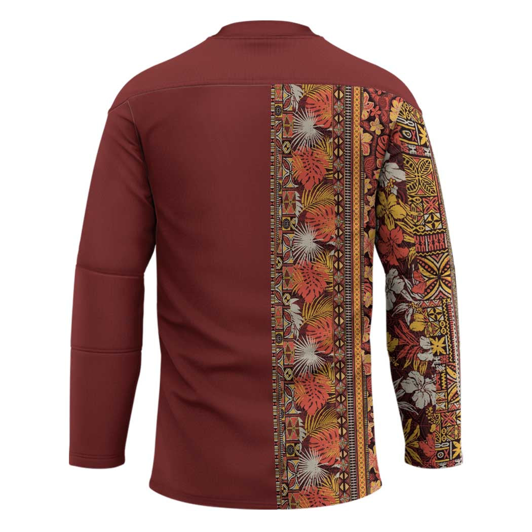 Hawaiian Tribal Elements Hibiscus Hockey Jersey Red Pattern - Polynesian Pride