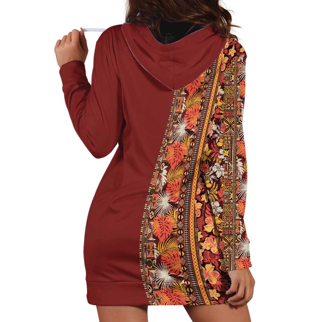 Hawaiian Tribal Elements Hibiscus Hoodie Dress Red Pattern - Polynesian Pride