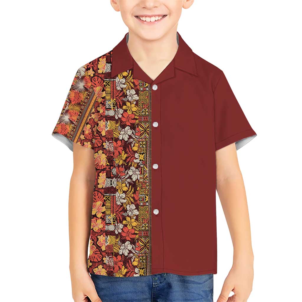 Hawaiian Tribal Elements Hibiscus Kid Hawaiian Shirt Red Pattern LT9 Kid Red - Polynesian Pride