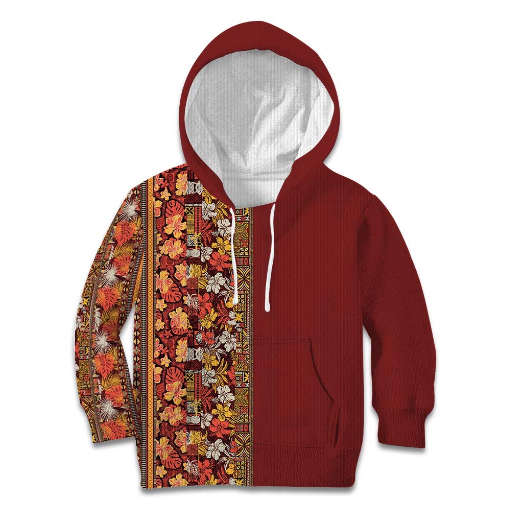 Hawaiian Tribal Elements Hibiscus Kid Hoodie Red Pattern LT9 Hoodie Red - Polynesian Pride