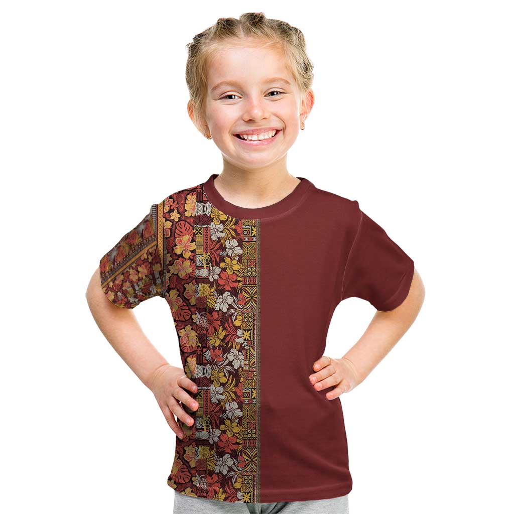 Hawaiian Tribal Elements Hibiscus Kid T Shirt Red Pattern - Polynesian Pride