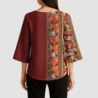 Hawaiian Tribal Elements Hibiscus Kimono Sleeve Blouse Red Pattern - Polynesian Pride