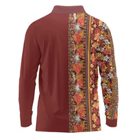 Hawaiian Tribal Elements Hibiscus Long Sleeve Polo Shirt Red Pattern - Polynesian Pride
