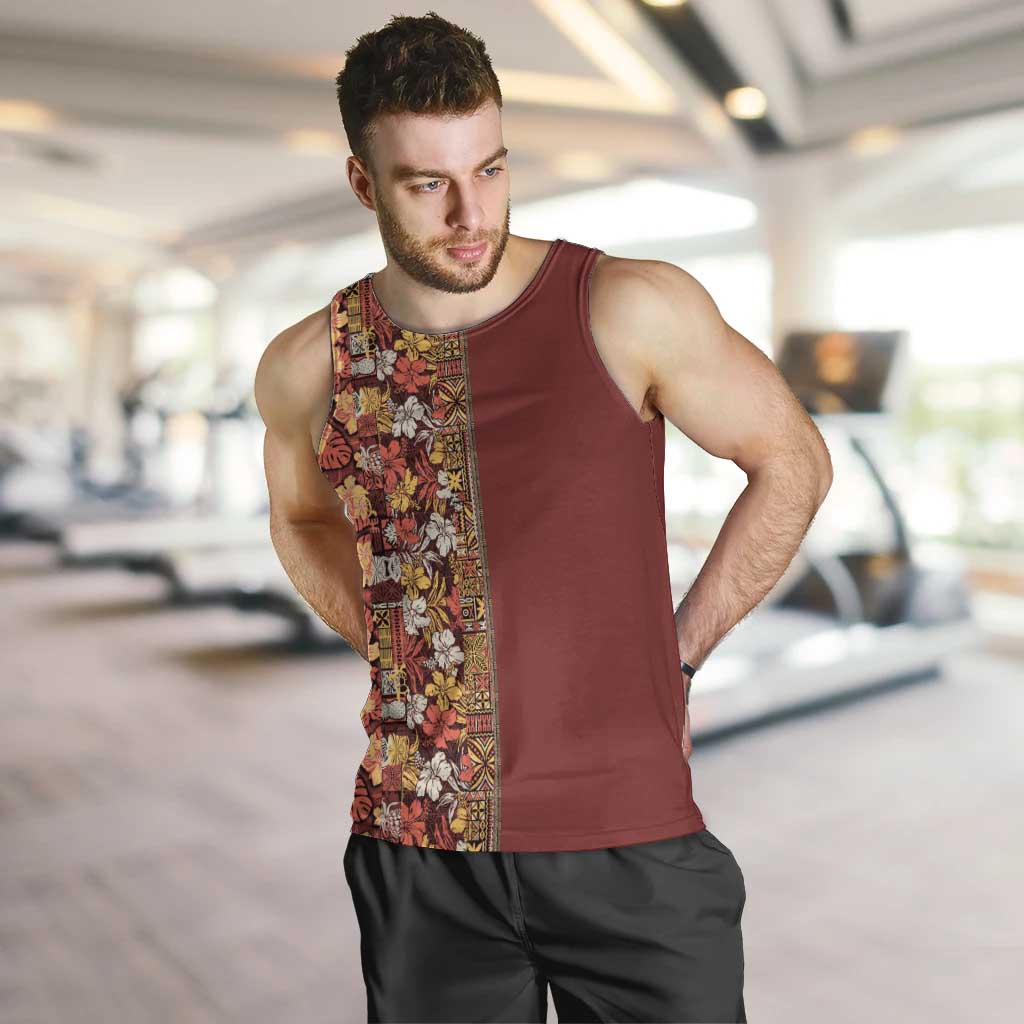 Hawaiian Tribal Elements Hibiscus Men Tank Top Red Pattern - Polynesian Pride