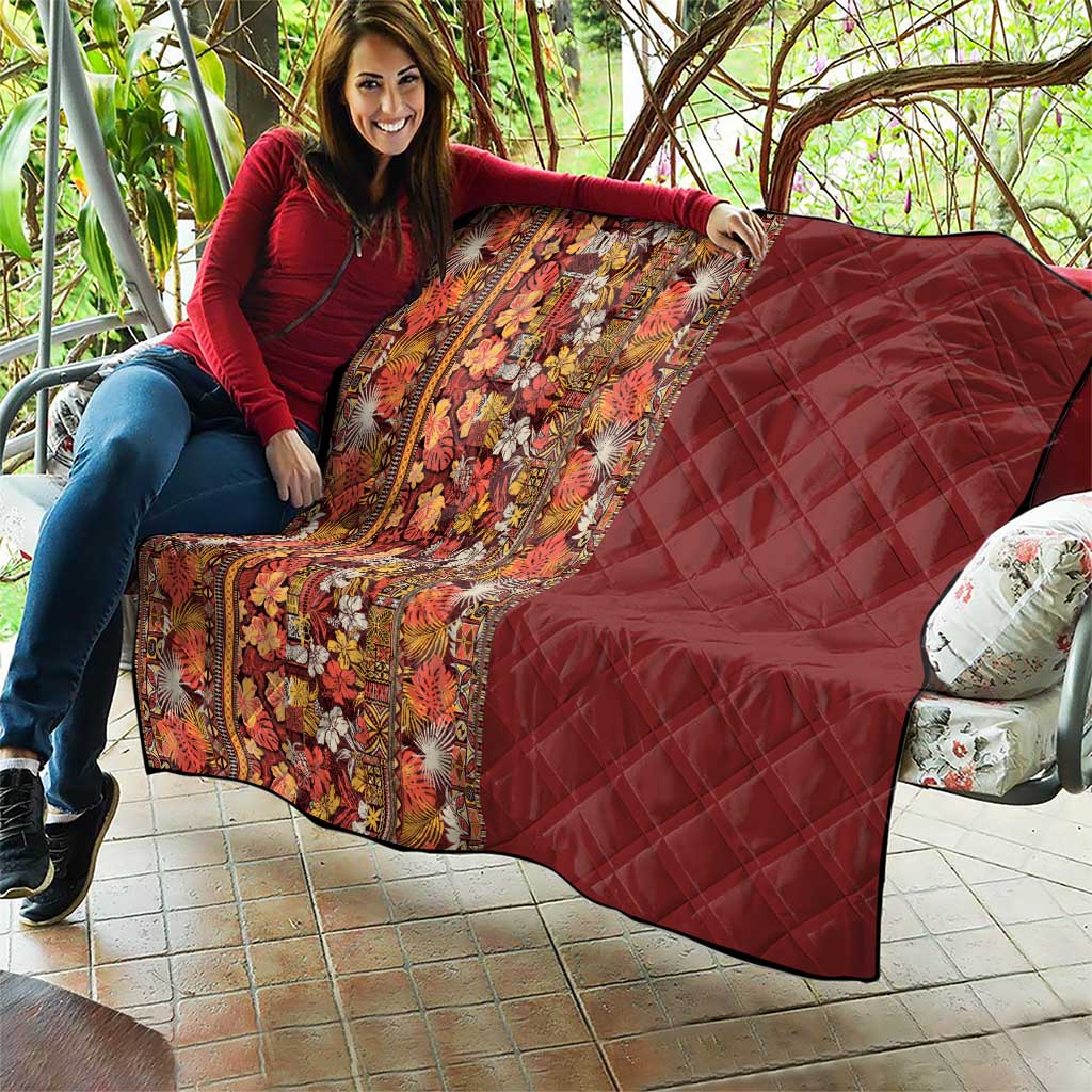 Hawaiian Tribal Elements Hibiscus Quilt Red Pattern - Polynesian Pride