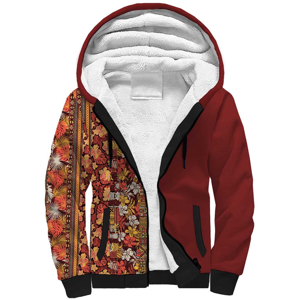 Hawaiian Tribal Elements Hibiscus Sherpa Hoodie Red Pattern LT9 Unisex Red - Polynesian Pride