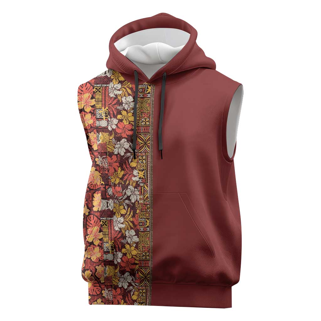 Hawaiian Tribal Elements Hibiscus Sleeveless Hoodie Red Pattern LT9 Red - Polynesian Pride