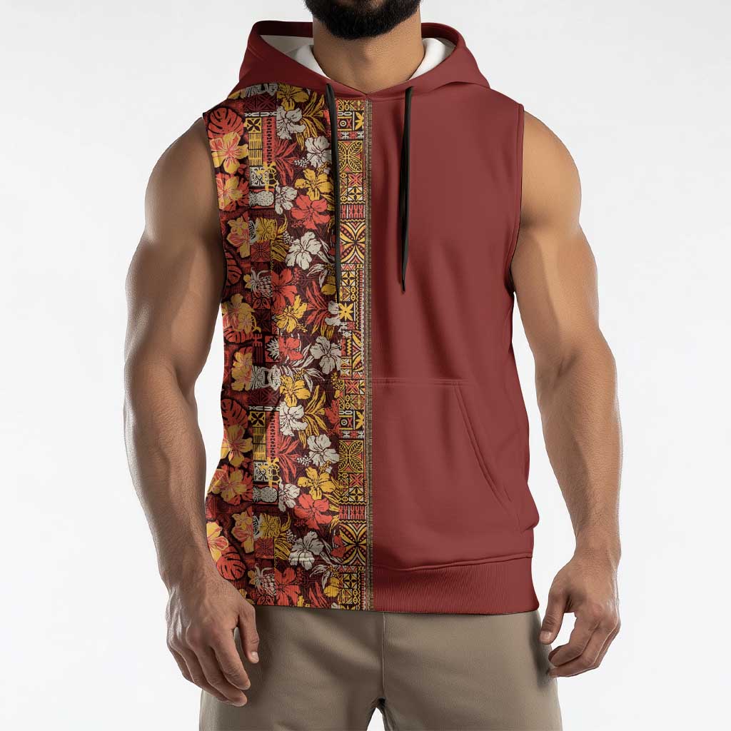 Hawaiian Tribal Elements Hibiscus Sleeveless Hoodie Red Pattern - Polynesian Pride