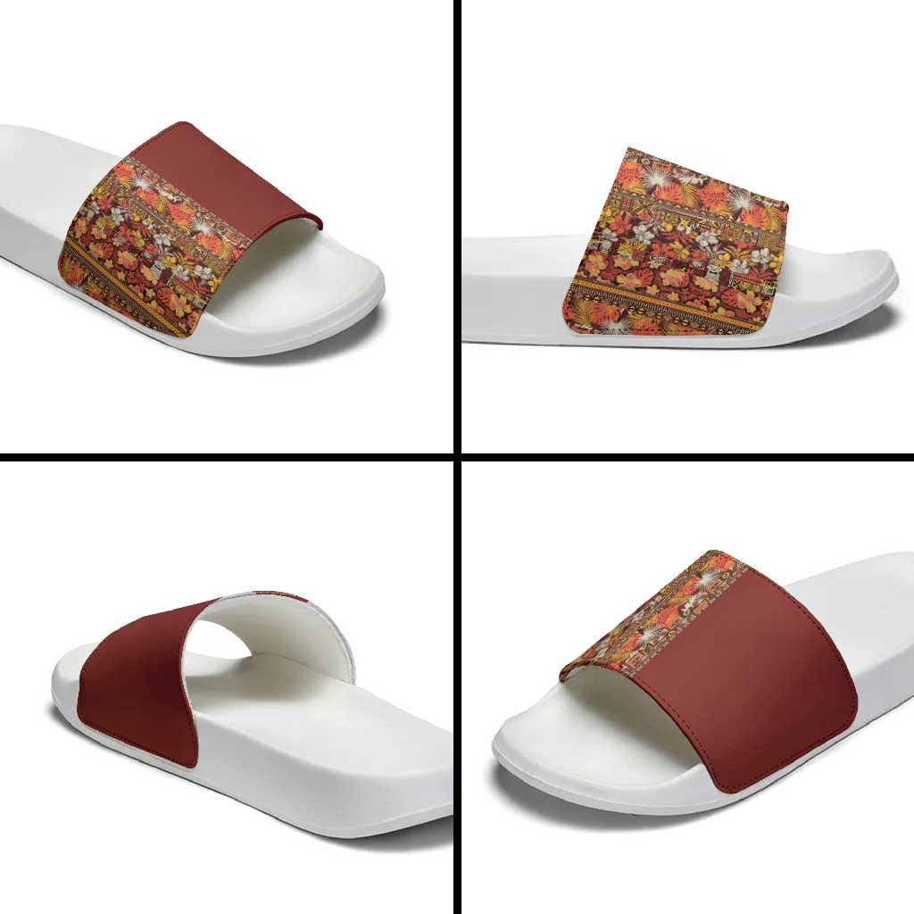 Hawaiian Tribal Elements Hibiscus Slide Sandals Red Pattern - Polynesian Pride