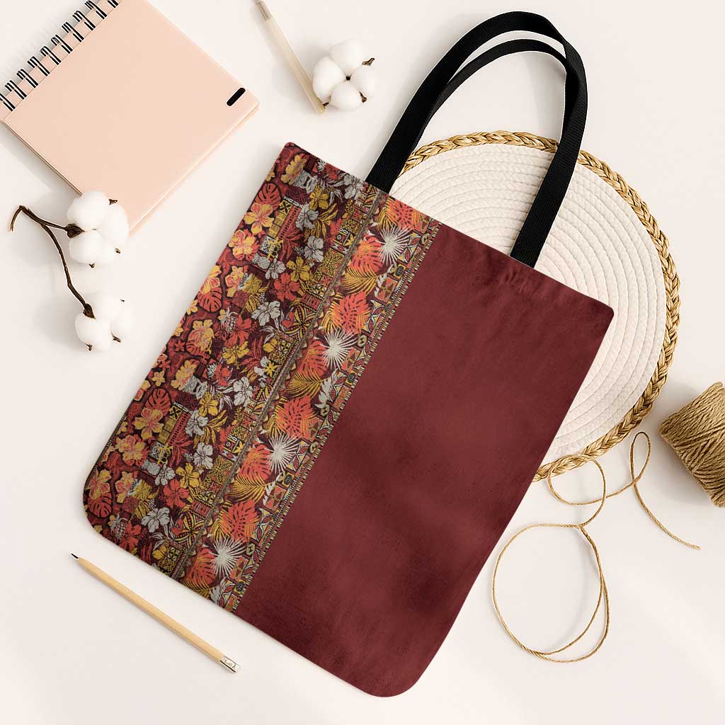Hawaiian Tribal Elements Hibiscus Tote Bag Red Pattern - Polynesian Pride