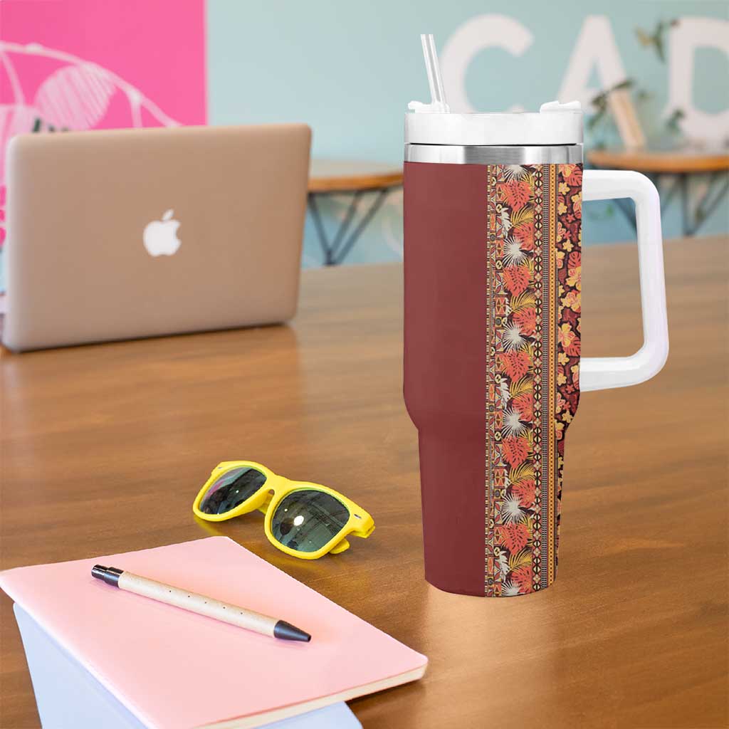 Hawaiian Tribal Elements Hibiscus Tumbler With Handle Red Pattern - Polynesian Pride