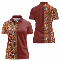 Hawaiian Tribal Elements Hibiscus Women Polo Shirt Red Pattern - Polynesian Pride