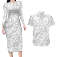 Lotu Tamaiti Samoan Polynesian Tribal Couples Matching Long Sleeve Bodycon Dress and Hawaiian Shirt LT9 White - Polynesian Pride