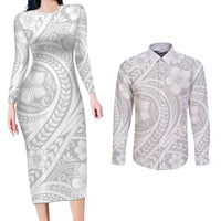 Lotu Tamaiti Samoan Polynesian Tribal Couples Matching Long Sleeve Bodycon Dress and Long Sleeve Button Shirt LT9 White - Polynesian Pride