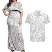 Lotu Tamaiti Samoan Polynesian Tribal Couples Matching Off Shoulder Maxi Dress and Hawaiian Shirt LT9 White - Polynesian Pride