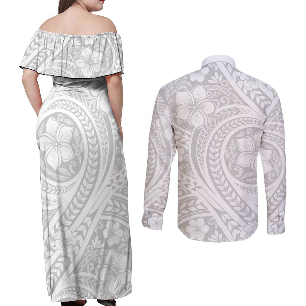 Lotu Tamaiti Samoan Polynesian Tribal Couples Matching Off Shoulder Maxi Dress and Long Sleeve Button Shirt LT9 - Polynesian Pride
