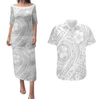 Lotu Tamaiti Samoan Polynesian Tribal Couples Matching Puletasi and Hawaiian Shirt LT9 White - Polynesian Pride