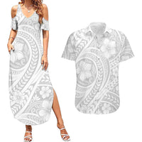 Lotu Tamaiti Samoan Polynesian Tribal Couples Matching Summer Maxi Dress and Hawaiian Shirt LT9 White - Polynesian Pride