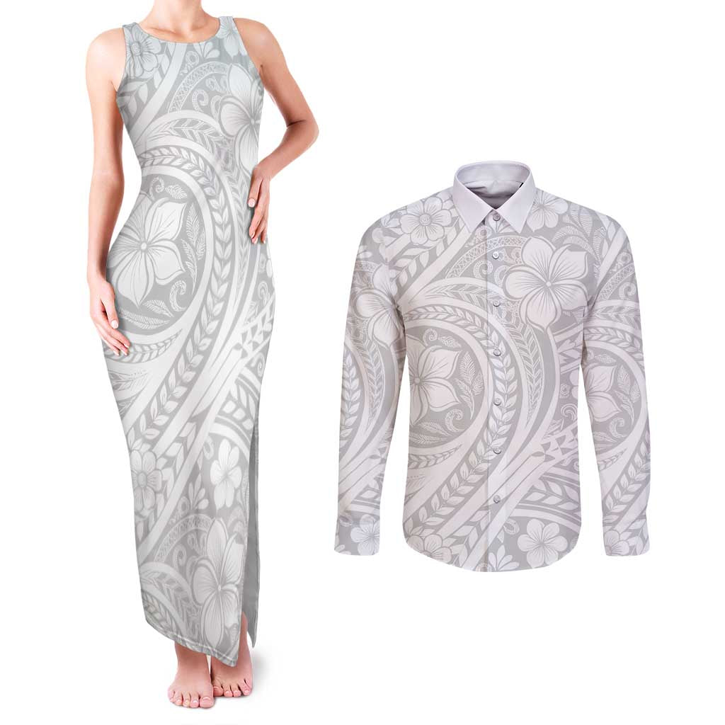Lotu Tamaiti Samoan Polynesian Tribal Couples Matching Tank Maxi Dress and Long Sleeve Button Shirt LT9 White - Polynesian Pride
