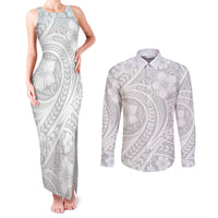 Lotu Tamaiti Samoan Polynesian Tribal Couples Matching Tank Maxi Dress and Long Sleeve Button Shirt LT9 White - Polynesian Pride