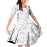 Lotu Tamaiti Samoan Polynesian Tribal Family Matching Off Shoulder Short Dress and Hawaiian Shirt LT9 Daughter's Dress White - Polynesian Pride