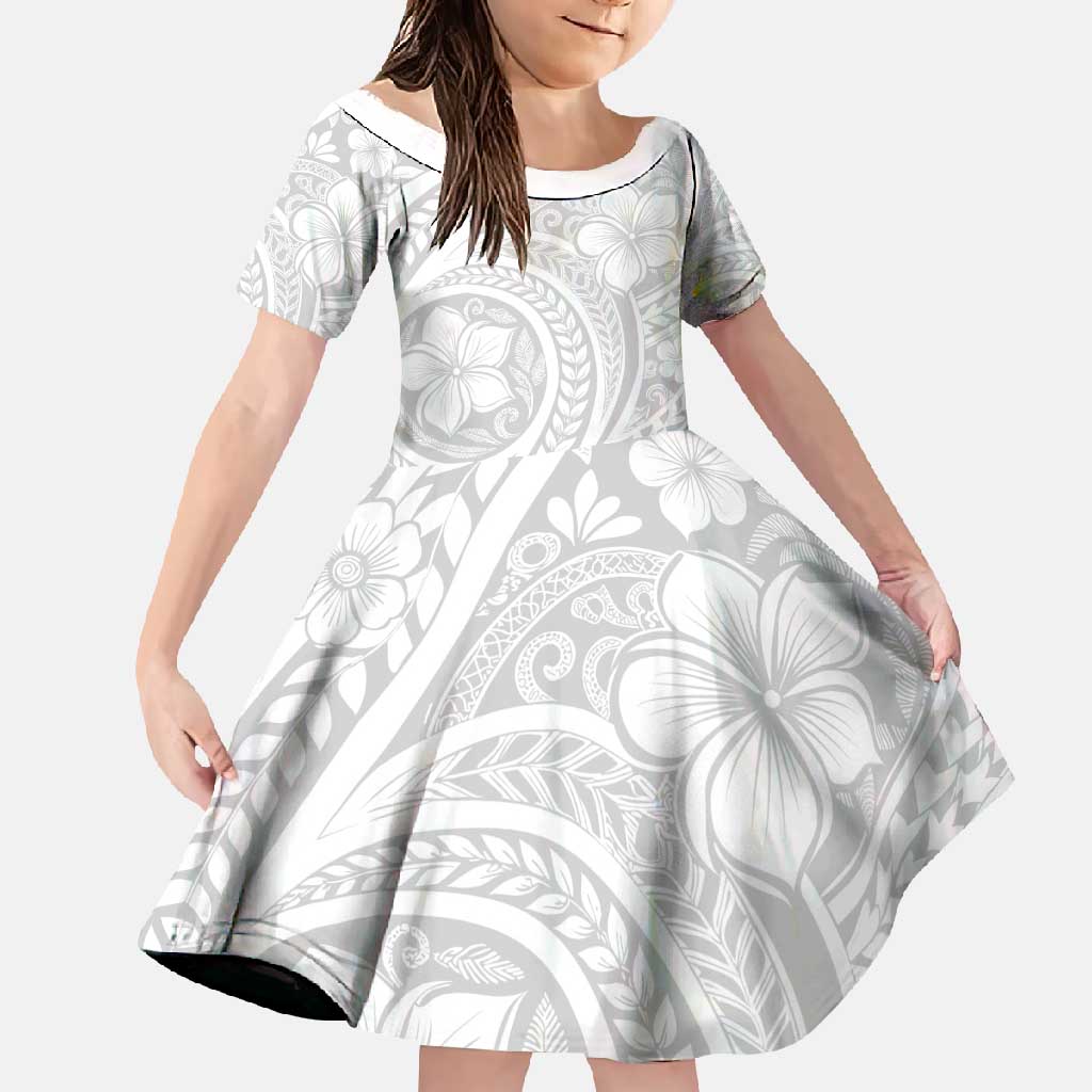 Lotu Tamaiti Samoan Polynesian Tribal Family Matching Short Sleeve Bodycon Dress and Hawaiian Shirt LT9 Daughter's Dress White - Polynesian Pride