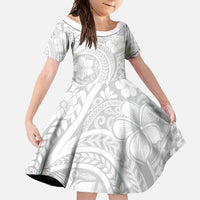 Lotu Tamaiti Samoan Polynesian Tribal Family Matching Tank Maxi Dress and Hawaiian Shirt LT9 Daughter's Dress White - Polynesian Pride