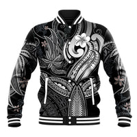Polynesia Baseball Jacket Whale Tale and Polynesian Sunset Plumeria Black LT9 Unisex Black - Polynesian Pride