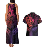 Polynesia Couples Matching Tank Maxi Dress and Hawaiian Shirt Whale Tale and Polynesian Sunset Plumeria Pink LT9 - Polynesian Pride