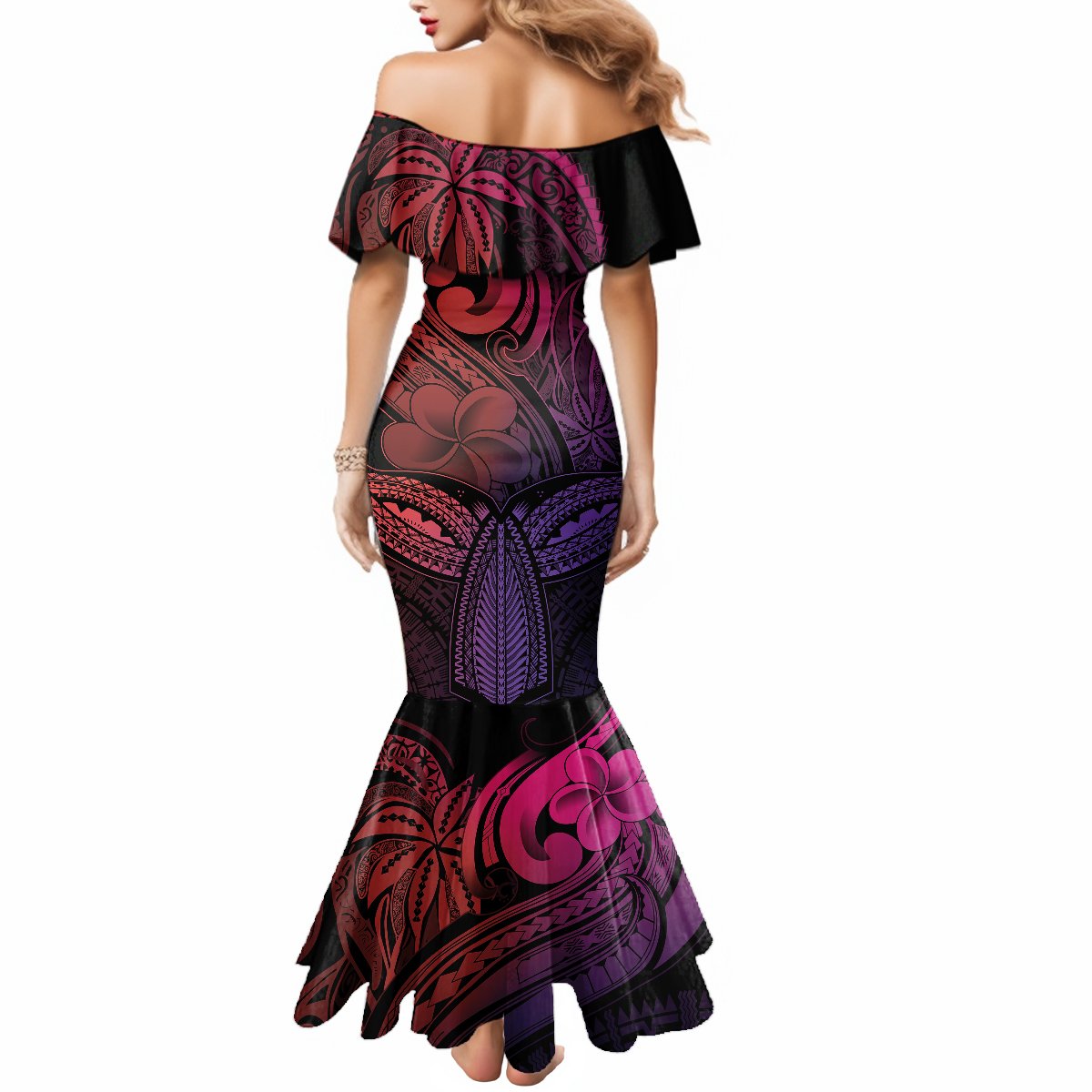 Polynesia Mermaid Dress Whale Tale and Polynesian Sunset Plumeria Pink LT9 - Polynesian Pride