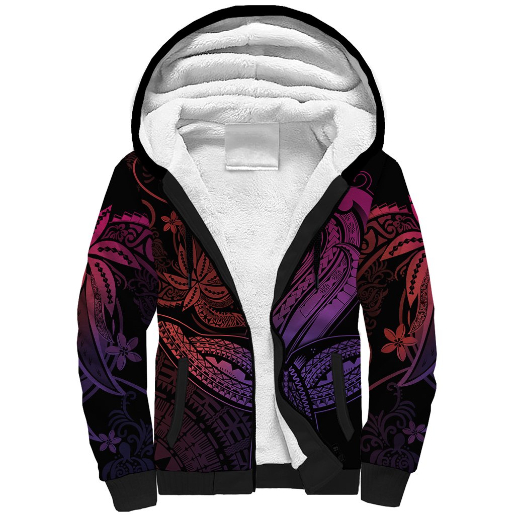 Polynesia Sherpa Hoodie Whale Tale and Polynesian Sunset Plumeria Pink LT9 Unisex Pink - Polynesian Pride
