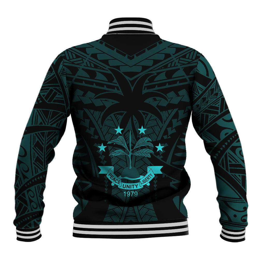 FSM Chuuk States Baseball Jacket Micronesia Vintage Polynesian Tribal Aqua Version LT9 - Polynesian Pride