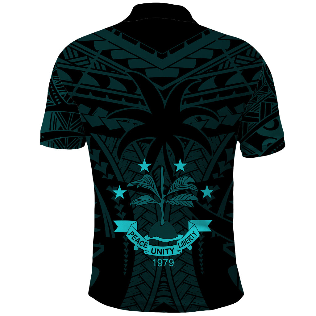 FSM Chuuk States Polo Shirt Micronesia Vintage Polynesian Tribal Aqua Version LT9 - Polynesian Pride