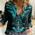 FSM Chuuk States Women Casual Shirt Micronesia Vintage Polynesian Tribal Aqua Version LT9 Female Aqua - Polynesian Pride