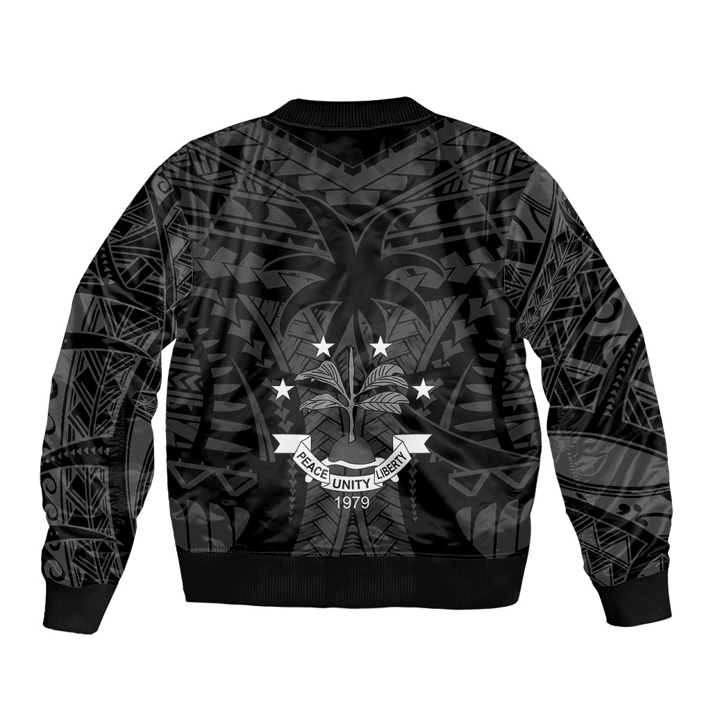 FSM Chuuk States Sleeve Zip Bomber Jacket Micronesia Vintage Polynesian Tribal Black Version LT9 - Polynesian Pride