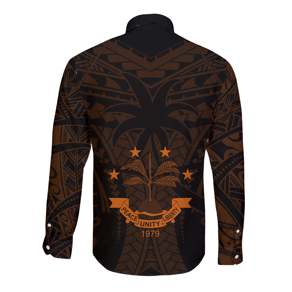 FSM Chuuk States Long Sleeve Button Shirt Micronesia Vintage Polynesian Tribal Gold Version LT9 - Polynesian Pride