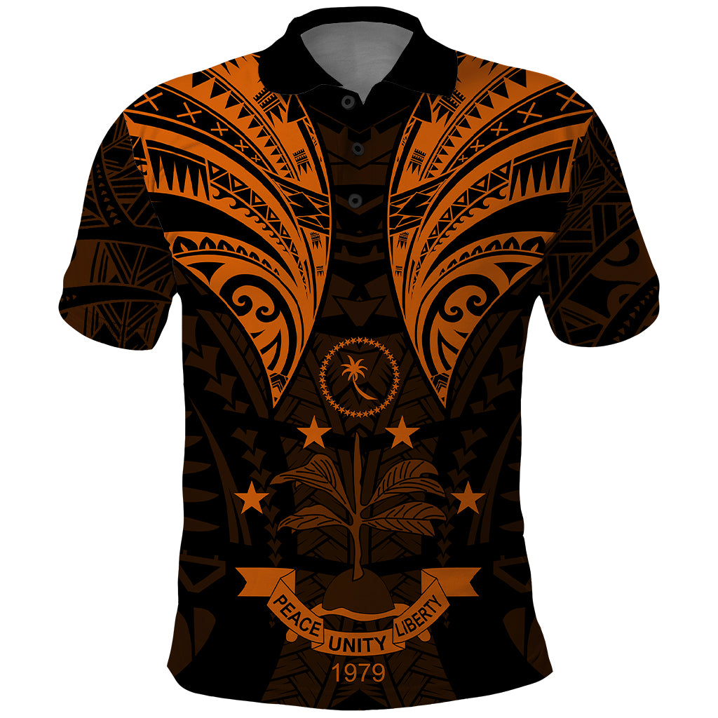 FSM Chuuk States Polo Shirt Micronesia Vintage Polynesian Tribal Gold Version LT9 Gold - Polynesian Pride