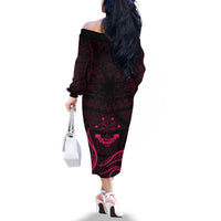 FSM Chuuk States Off The Shoulder Long Sleeve Dress Micronesia Vintage Polynesian Tribal Pink Version LT9 - Polynesian Pride