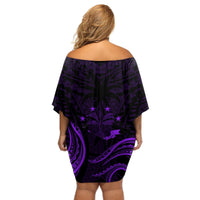 FSM Chuuk States Off Shoulder Short Dress Micronesia Vintage Polynesian Tribal Purple Version LT9 - Polynesian Pride