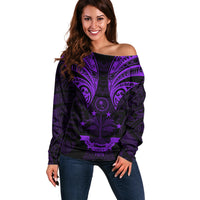 FSM Chuuk States Off Shoulder Sweater Micronesia Vintage Polynesian Tribal Purple Version LT9 Women Purple - Polynesian Pride
