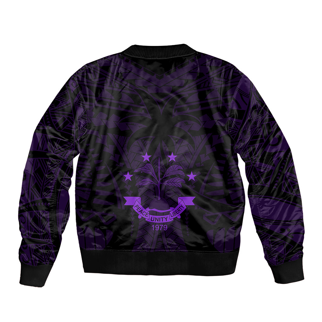 FSM Chuuk States Sleeve Zip Bomber Jacket Micronesia Vintage Polynesian Tribal Purple Version LT9 - Polynesian Pride