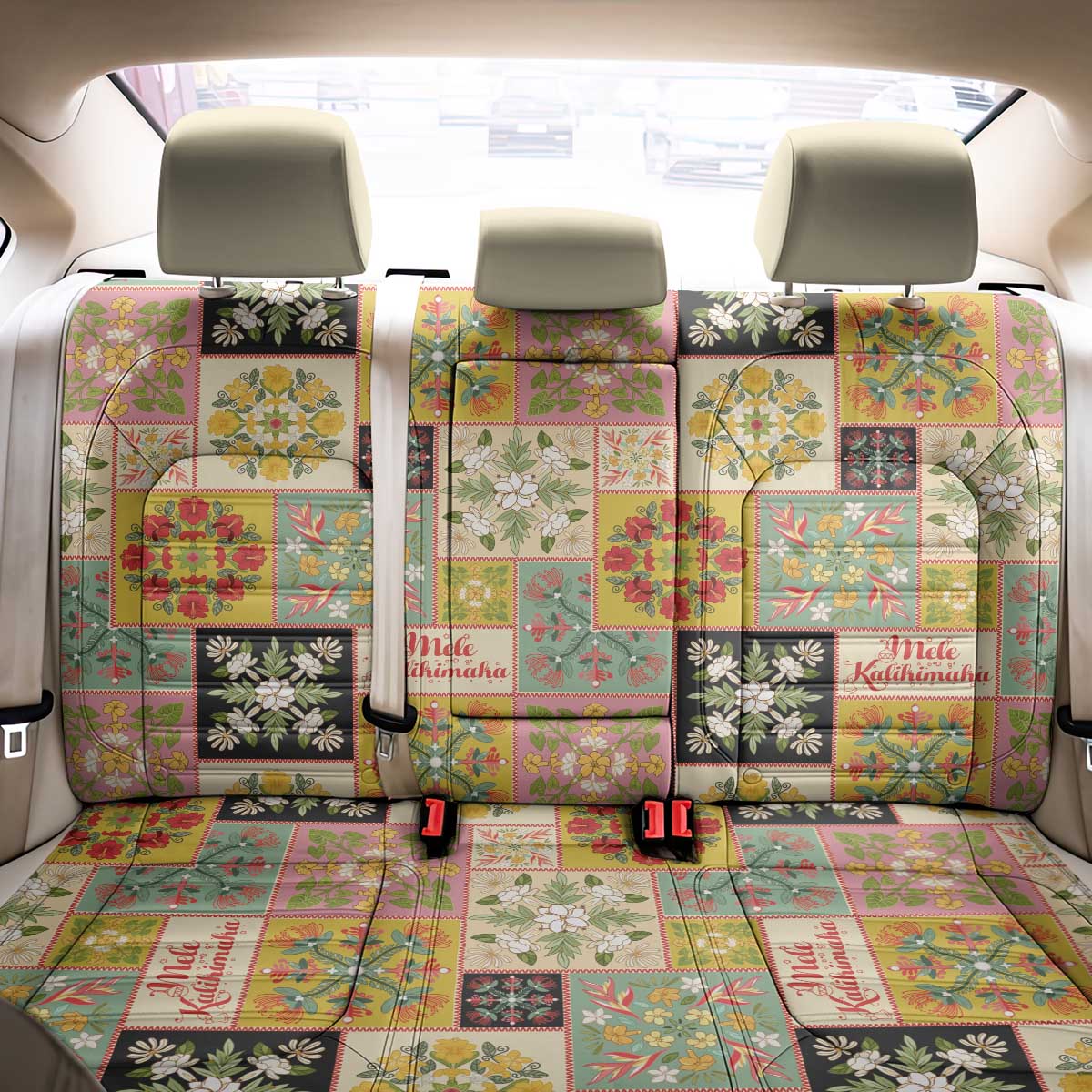 Mele Kalikimaka Hawaii Christmas Back Car Seat Cover Melemele Mama Seamless Floral Motif LT9 - Polynesian Pride