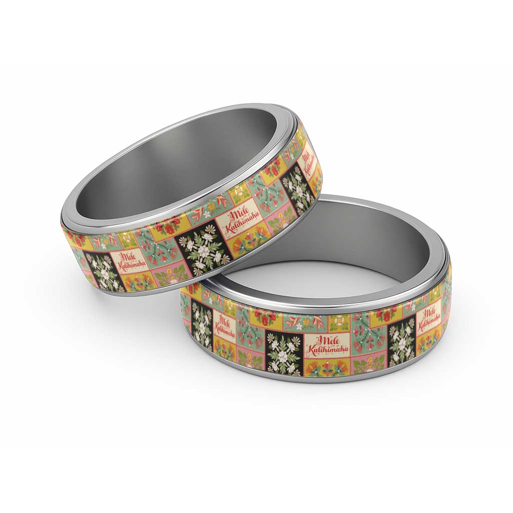 Mele Kalikimaka Hawaii Christmas Classic Ring Melemele Mama Seamless Floral Motif LT9 Sliver Beige - Polynesian Pride