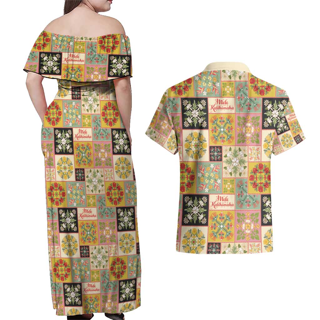 Mele Kalikimaka Hawaii Christmas Couples Matching Off Shoulder Maxi Dress and Hawaiian Shirt Melemele Mama Seamless Floral Motif LT9 - Polynesian Pride